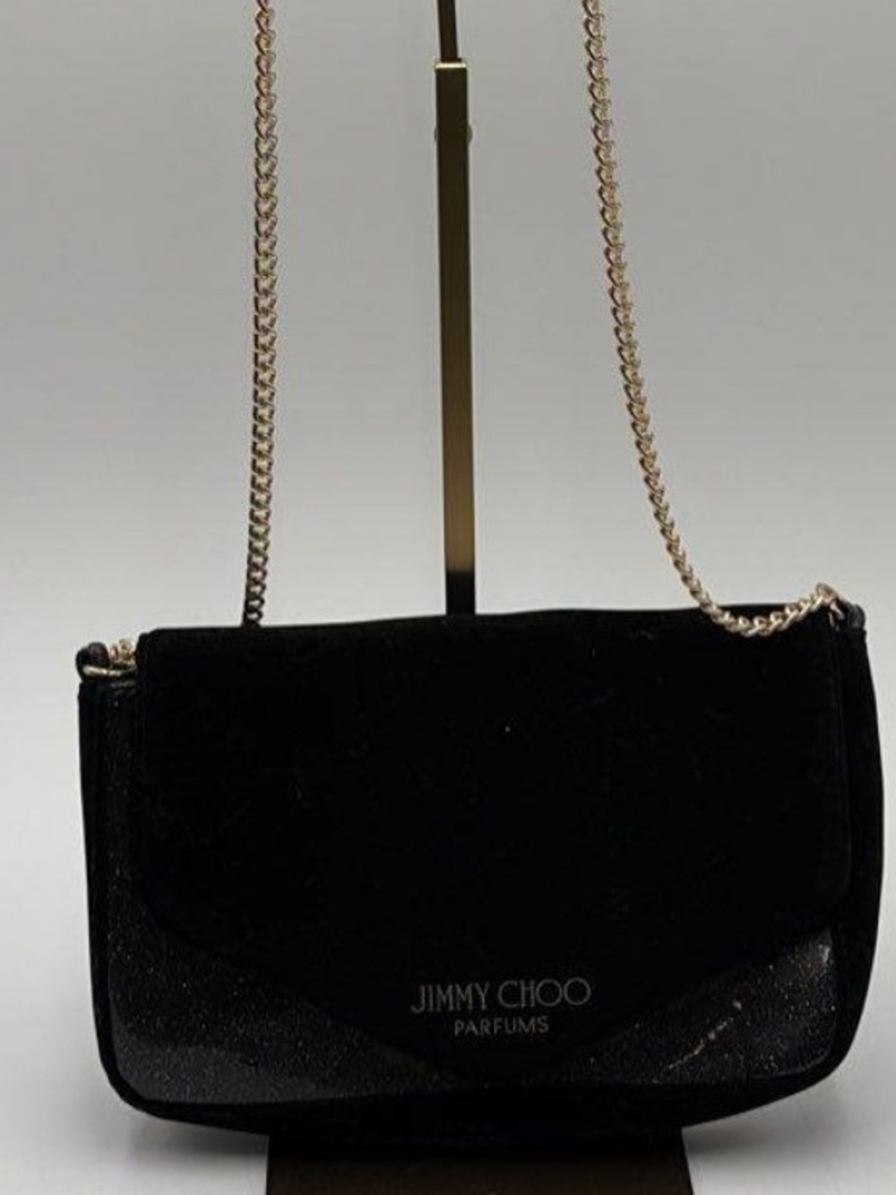 Jimmy Choo Black Velvet and Gold Chain Crossbody Bag